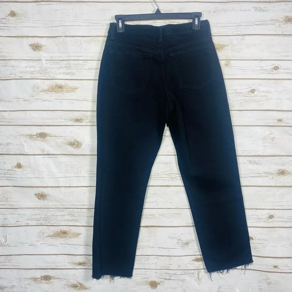 Topshop Women Straight Leg Jeans‎ High Rise Black Raw Hem Size W26 L32 US 4